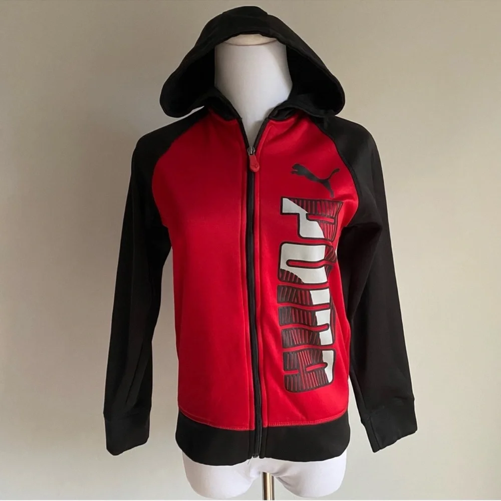 PUMA Red/Black Zip Up Hoodie Sweatshirt Boys Jacket